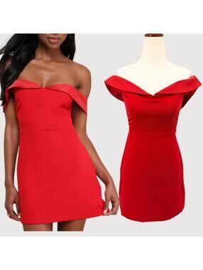Lulus Red Off Shoulder Mini Dress Bodycon NWT XS